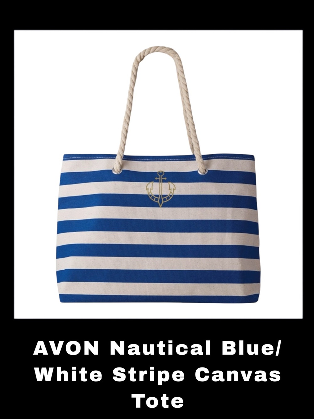 AVON Nautical Blue/White Stripe Canvas Tote